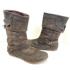 Merrell Haven Slouchy Suede Leather Embossed Boots Womens Size 8.5 Brown Grip